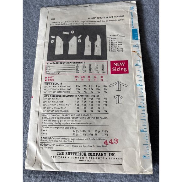 Butterick 5111 Misses Blouse Sewing Pattern Size 10 1/2 Retro 60s Style Vintage - Picture 3 of 4